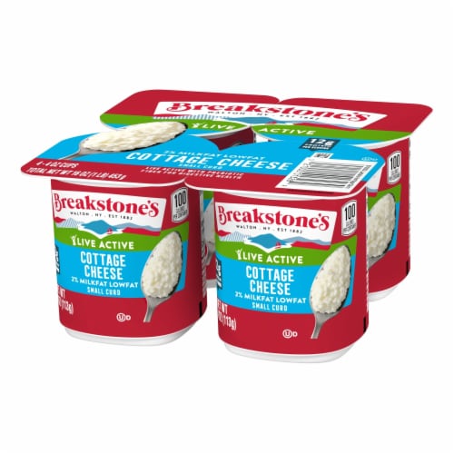 Breakstone's Live Active Lowfat Small Curd Cottage Cheese with 2% Milkfat, 4 ct Pack, 4 oz Cups Perspective: back