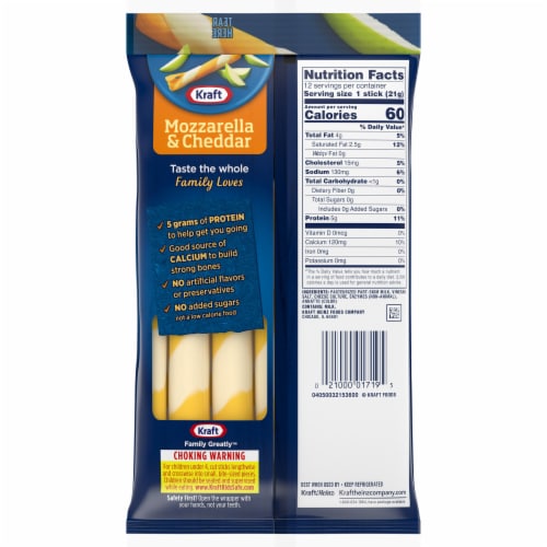 Kraft Twists String Cheese Mozzarella & Cheddar Cheese Snacks Perspective: back
