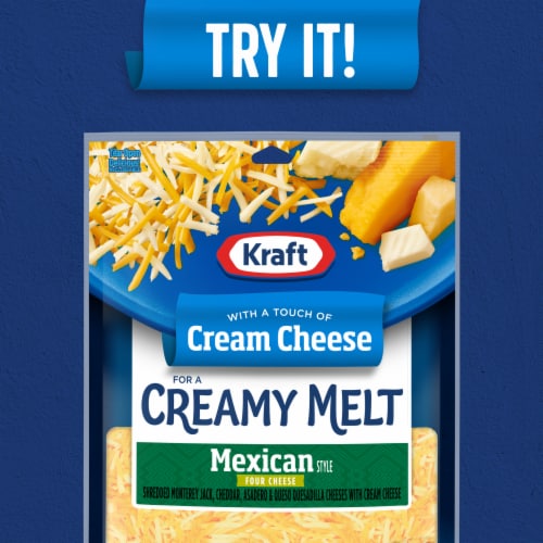 Kraft Mexican Style Four Cheese Shredded Cheese With A Touch Of Philadelphia Perspective: back