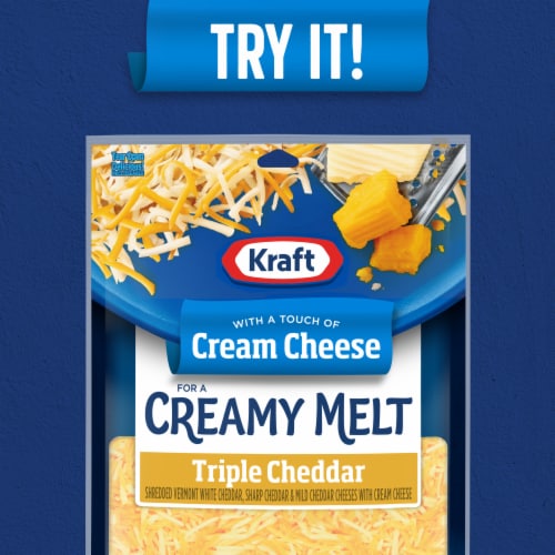 Kraft Triple Cheddar Shredded Cheese with a Touch of Philadelphia for a Creamy Melt Perspective: back