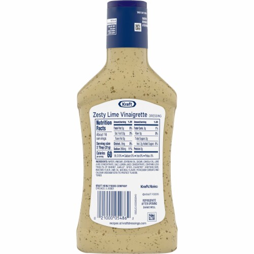 Kraft Zesty Lime Vinaigrette Salad Dressing, Bottle Perspective: back