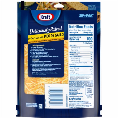 Kraft Deliciously Paired Cheddar & Asadero Shredded Cheese with Taco Seasoning for Tacos Perspective: back