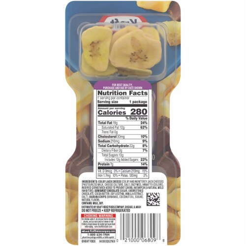 Kraft Trios Snackfulls Colby Jack Cheese Chocolate & Banana Chips Snack Pack Perspective: back