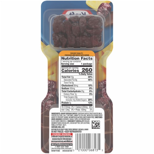 Kraft Trios Snackfulls Sharp Cheddar Cheese, Cherries & Chocolate Snack Pack Perspective: back