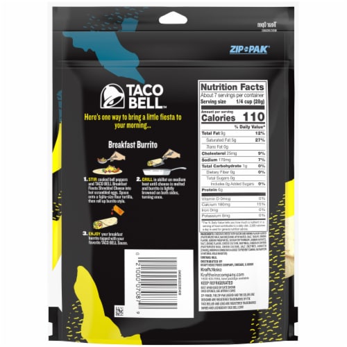 Taco Bell Breakfast Fiesta Shredded Cheese Perspective: back