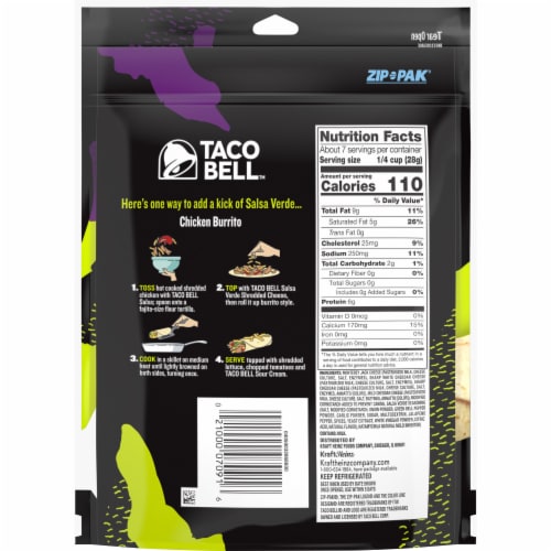 Taco Bell Salsa Verde Monterey Jack Sharp White Cheddar Sharp Cheddar & Mild Cheddar Cheese Perspective: back
