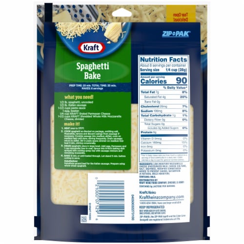 Kraft Mozzarella Shredded Cheese with Whole Milk Perspective: back