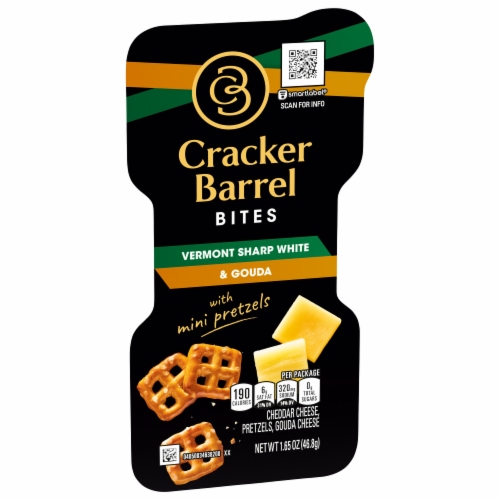Cracker Barrel Bites with Vermont Sharp White Cheddar & Gouda Cheese with Pretzel Chips Perspective: back