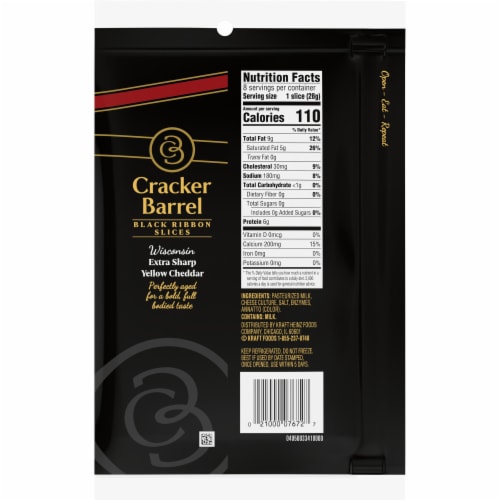 Cracker Barrel Black Ribbon Slices Wisconsin Extra Sharp Yellow Cheddar Cheese Slices Perspective: back