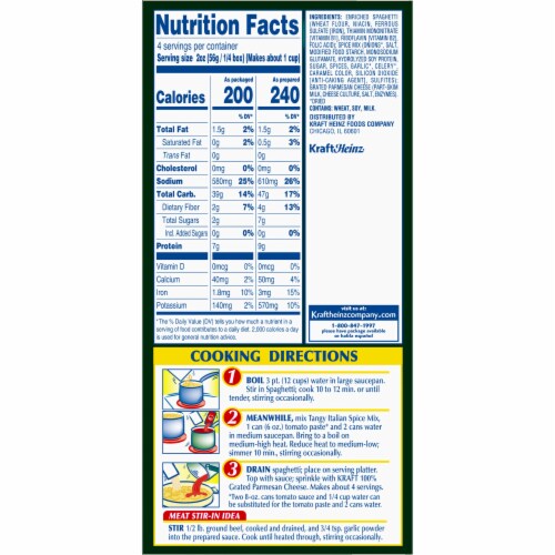 Kraft Spaghetti Classics Tangy Italian Spaghetti Spices & Parmesean Cheese Meal Mix Perspective: back