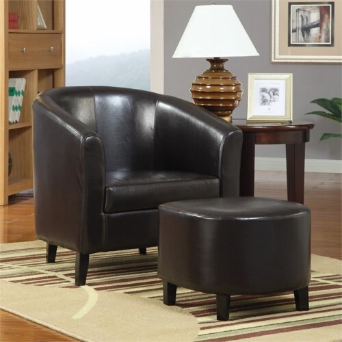 Coaster Contemporary Faux Leather Accent Chair with Ottoman in