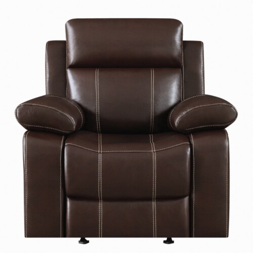 Coaster Myleene Faux Leather Glider Recliner in Chestnut Perspective: back