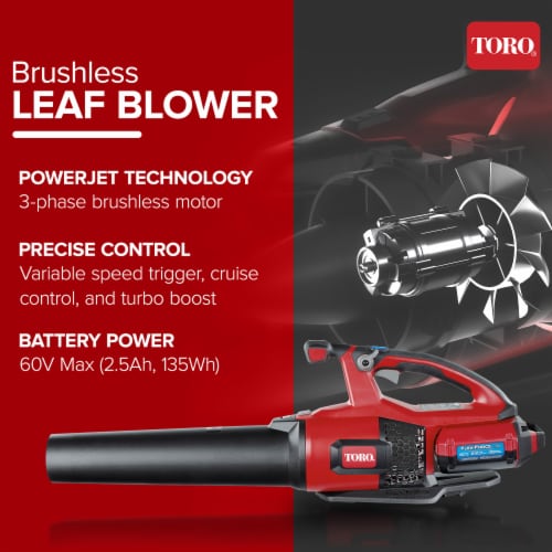 Toro 60 Volt Brushless Cordless Leaf Blower with 2.5 Ah Battery and Charger 1 Piece King Soopers