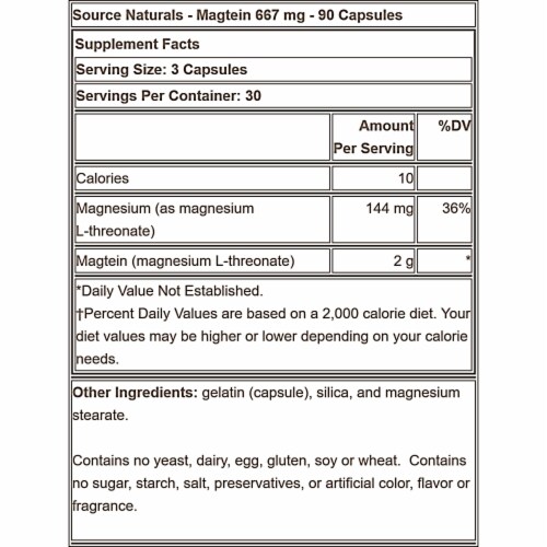 Source Naturals Magtein Magnesium L-Threonate, 90 Capsules Perspective: back