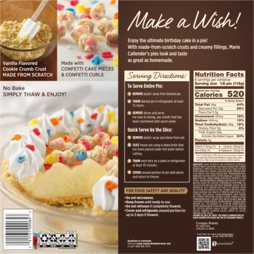 Marie Callender's Confetti Birthday Cake Cream No Bake Frozen Pie Perspective: back