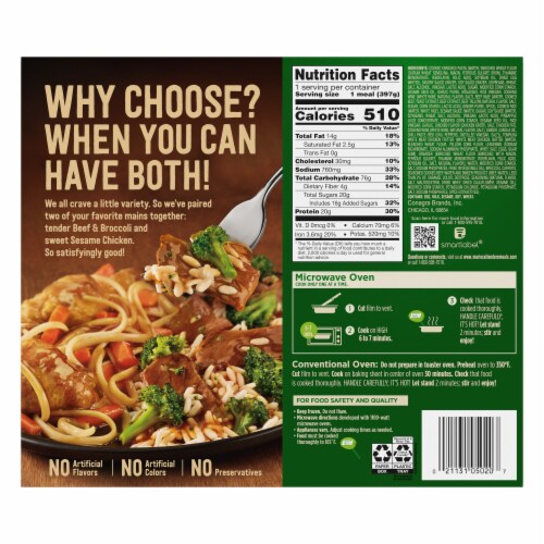 Marie Callender's Duos Beef & Broccoli & Sesame Chicken Frozen Meal Perspective: back