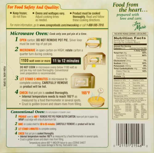 Marie Callender's Creamy Parmesan Chicken Pot Pie Perspective: back