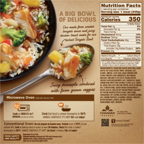 Marie Callender's Sweet Pineapple Chicken Teriyaki Bowl Frozen Meal Perspective: back
