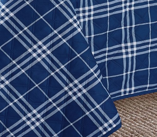 Harper Lane Blue Plaid 3 Piece Quilt Set Perspective: back