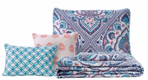 Harper Lane Blue & Coral Merriam 5 Piece Quilt Set Perspective: back