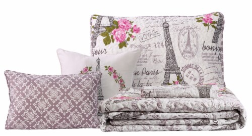 Harper Lane Beige & Pink Vintage Paris 5 Piece Quilt Set Perspective: back