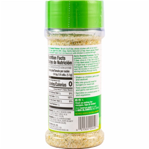 Lawry's Classic Coarse Ground Garlic Salt Perspective: back
