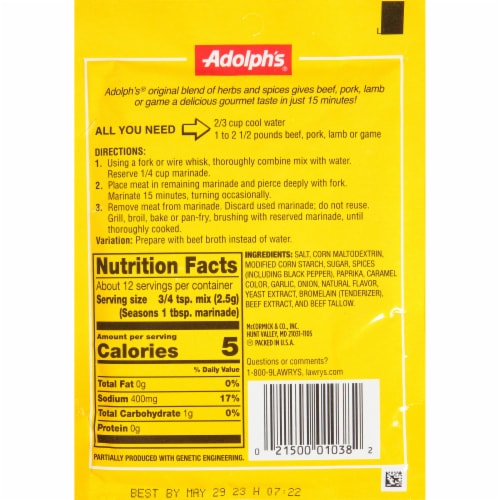 Adolph's Marinade In Minutes Meat Marinade Seasoning Mix Perspective: back