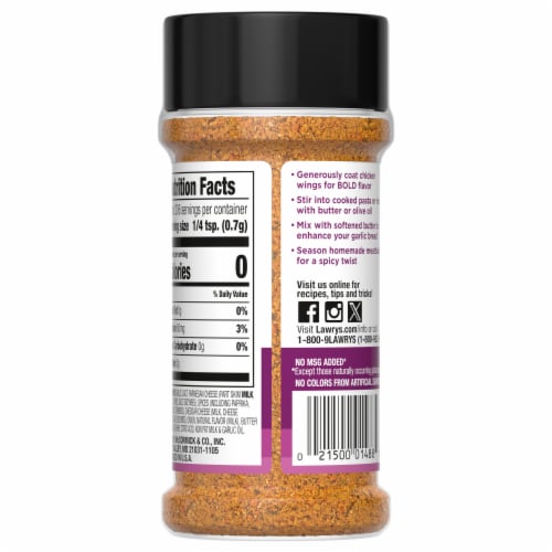 Lawry's Hot Garlic Parmesan Seasoning Perspective: back