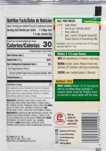 Lawry's® Original Style Spaghetti Sauce Seasoning Mix Perspective: back