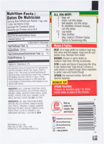 Lawry's® Chicken Fajitas Spices & Seasoning Mix Perspective: back