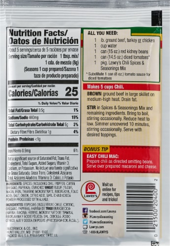 Lawry's® Chili Spices & Seasoning Mix Perspective: back