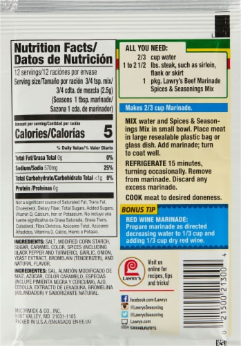 Lawry's® Tenderizing Beef Marinade Seasoning Mix Perspective: back