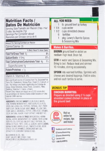 Lawry's® Burrito Spices & Seasonings Mix Perspective: back