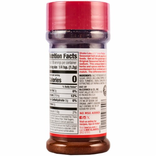 Lawry's 25% Less Sodium Seasoned Salt Perspective: back