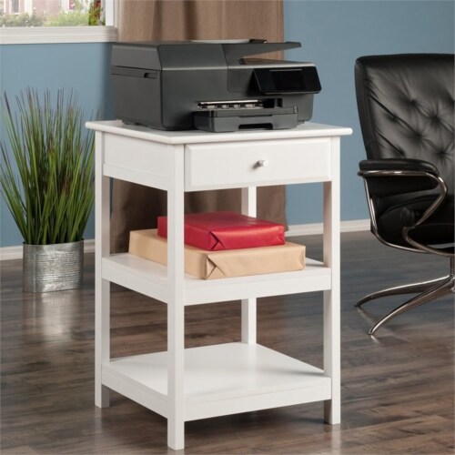 Winsome Delta 2 Shelf Transitional Wooden Printer Stand in White Perspective: back