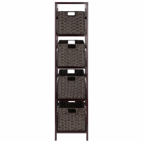 Leo 5-Pc Storage Shelf With 4 Foldable Woven Baskets, Espresso And Chocolate Perspective: back