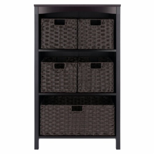 Terrace 6Pc Storage Shelf With 5 Foldable Woven Baskets, Espresso And