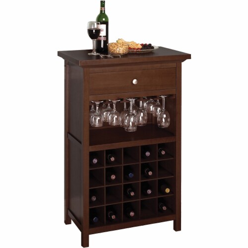 Winsome 40.4 x 26.6 x 15.7 Wood Wine Cabinet With 1-Drawer Glass Rack Antique Walnut Perspective: back