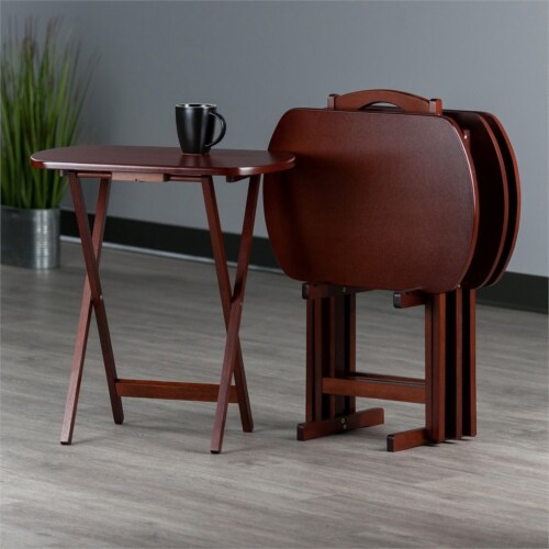 Winsome Corbett 5 Pc Oversize Snack Table Set Walnut Finish 1