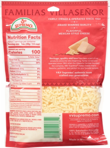 V&V Supremo Chihuahua® Queso Quesadilla Mexican Shred Cheese Perspective: back