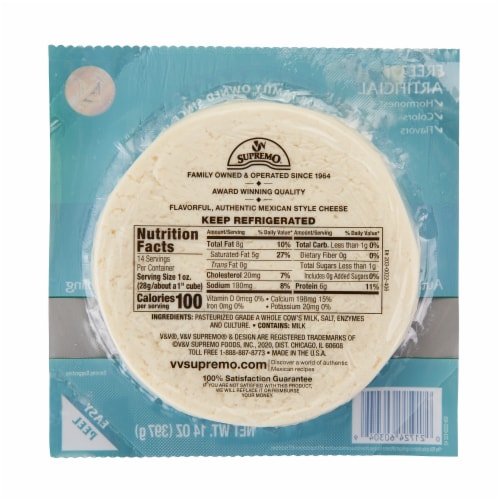 V&V Supremo® Queso Fresco Mexican Crumbling Cheese Perspective: back