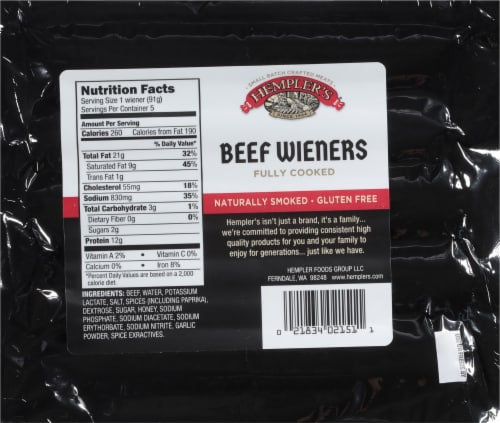 Hempler's® Smoked Fully Cooked Beef Wieners Perspective: back