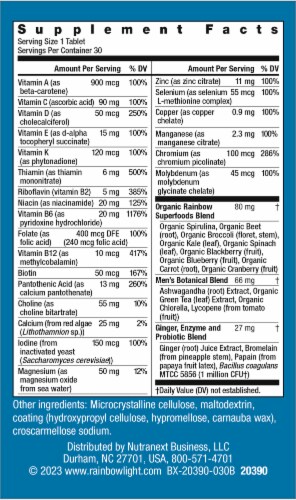 Rainbow Light Men's One Multivitamin Supplement Tablets Perspective: back