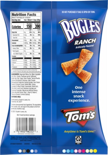 Tom's® Bugles Ranch Snacks Perspective: back