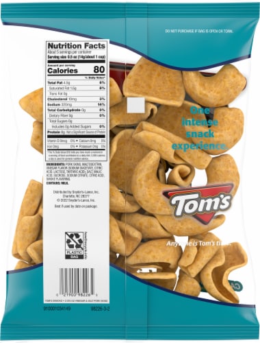 Tom's Fried Vinegar & Salt Pork Rind Snacks Perspective: back