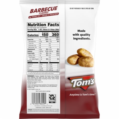 Tom's® Snack Big Barbecue Potato Chips Perspective: back