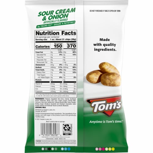 Tom's® Sour Cream & Onion Potato Chips Perspective: back