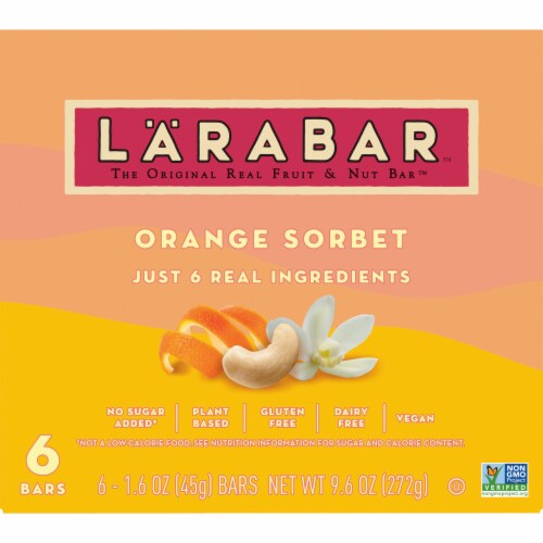 Larabar Orange Sorbet Mini Bars, Gluten Free Vegan, 6 ct Perspective: back