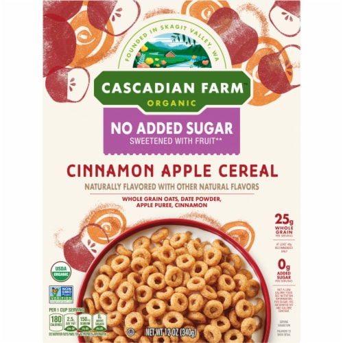 Cascadian Farm Organic No Added Sugar Cinnamon Apple Cereal Perspective: back