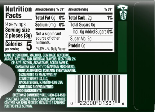 Eclipse Spearmint Sugarfree Gum Perspective: back